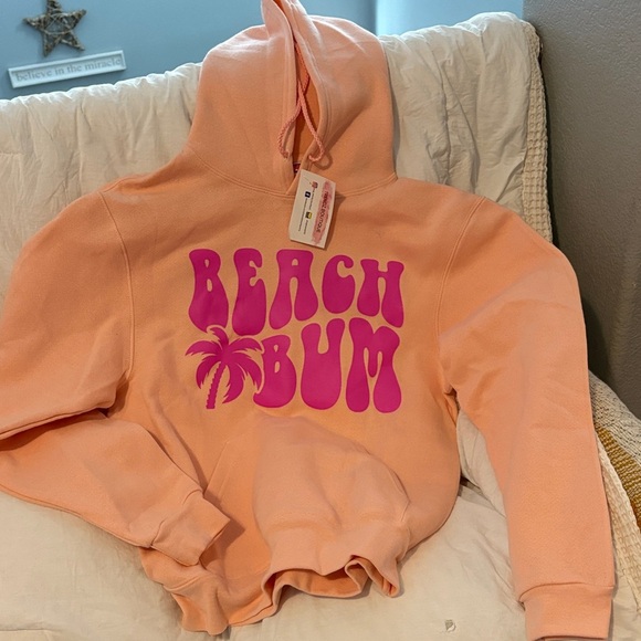 Comfort Colors Peach Hoodie with Pink Graphic - Picture 2 of 4